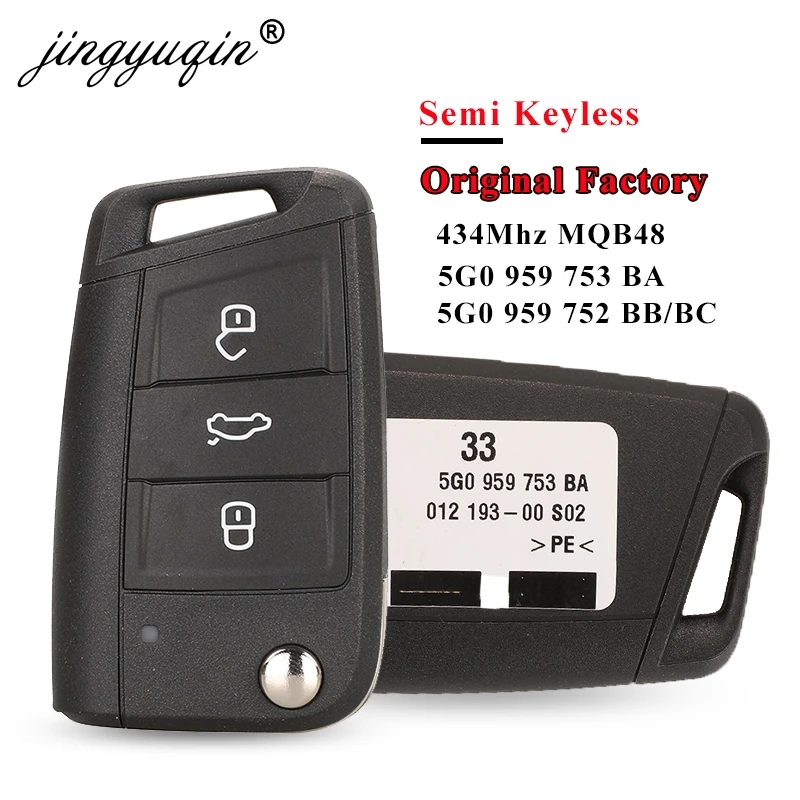 

jingyuqin Original Car Flip Remote Key Fob 434MHz MQB48 for VW Golf MK7 Jetta Skoda Octavia Superb Touran Tiguan 753BA/ 752BB/BC