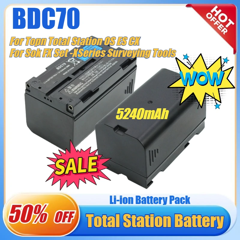 Nova bateria de íon-lítio bdc70 7.2v 5240mah para estação total topn es os cx para sok fx set-x série ferramentas de levantamento bateria