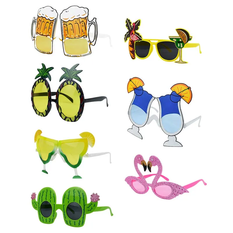 Plastic Glasses Photo Props Eyeglasses Flamingo Cactus Pineapple Shape Fun Sunglasses Tropical Hawaiian Wedding Party Decoration