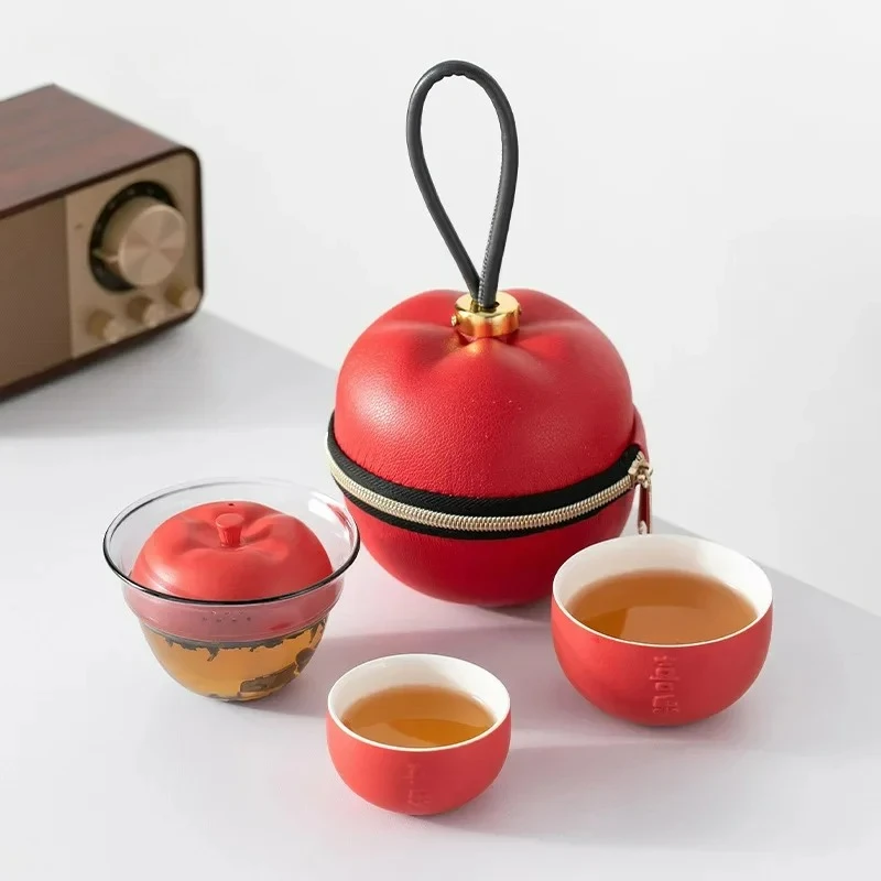 Qian'an Xile Travel Tea Set Quick Cup One Pot Two Cups Christmas Gift Apple Travel Tea Set Kung Fu Tea Set Chinese
