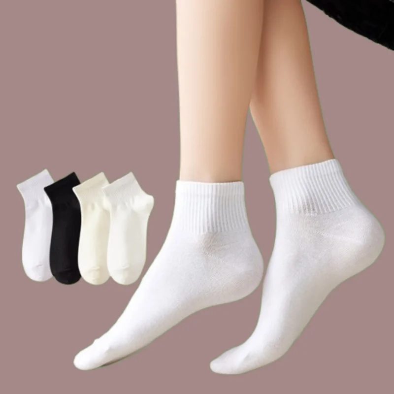 2/5 Pairs New Cotton Bottom Breathable Sweat-absorbent Ladies' Short-tube Cotton Socks Summer Thin Solid Color Low-top Socks