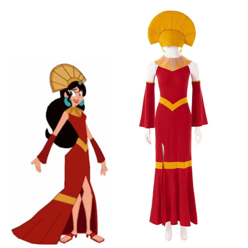 

Anime Emperor Kuzco Cosplay Costume Women Red Dress Suit with Hat Halloween Carnival Party Outfits