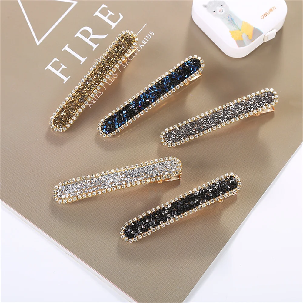 New Women Shiny Colorful Rhinestone Hairpin Fashion Duckbill Clip Elegant Hair Clip Barrettes Girls Hair Accessories for Party