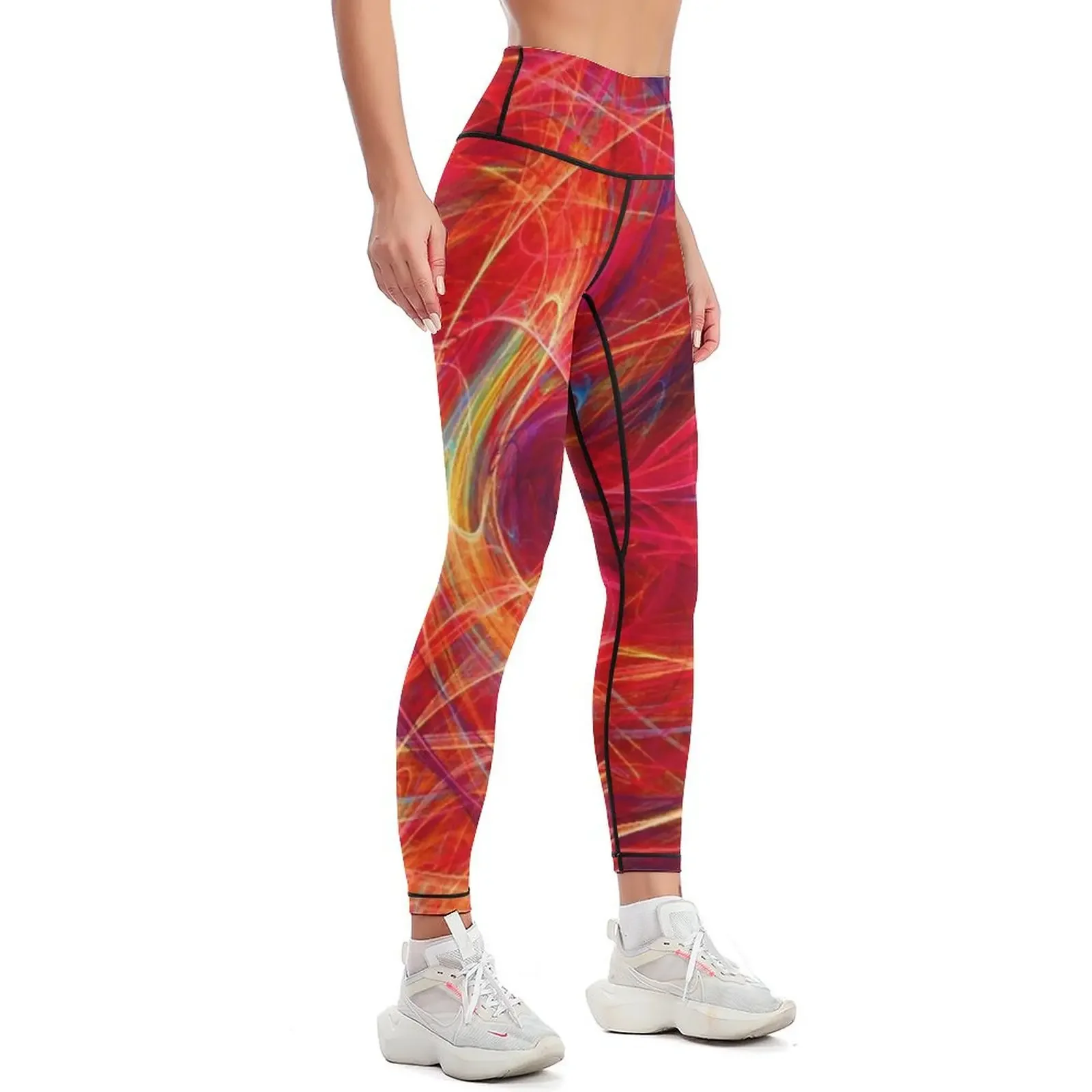 CRAZY PHOTON Vibrant Red Brown YellowFractal Swirls Leggings Pants sport sport legging Womens Leggings