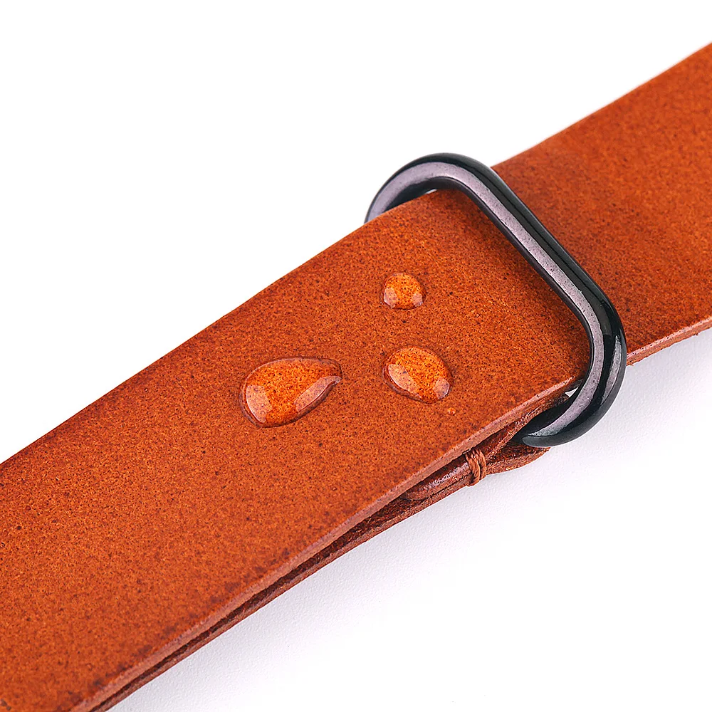 Top Layer Cowhide Watch Strap with Circular Buckle, Passed Through Leather Watch Band, Oily Retro Style