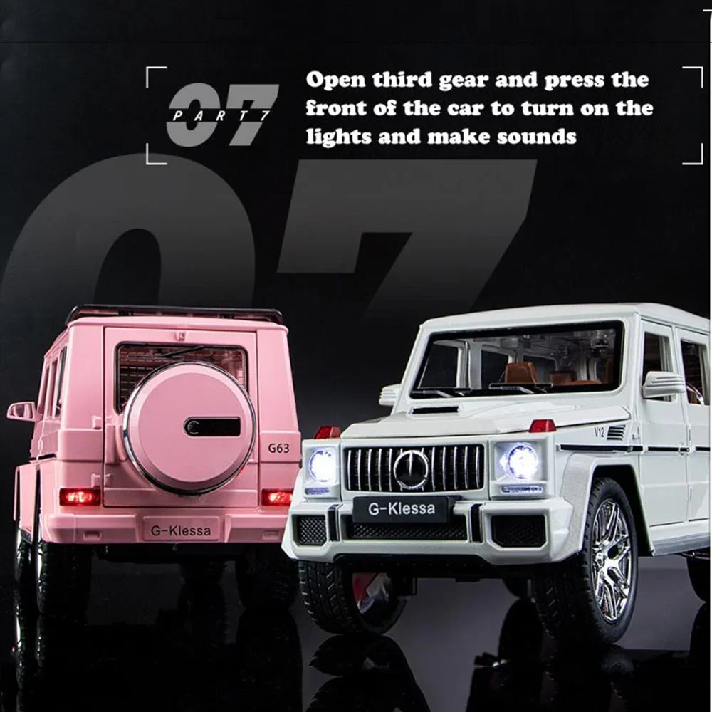 AMG G63-子供用合金ダイキャストのおもちゃの車,スケール1:24,ミニチュア金属,音と光,ドアの引き戻し,オープンカー,男の子へのギフト