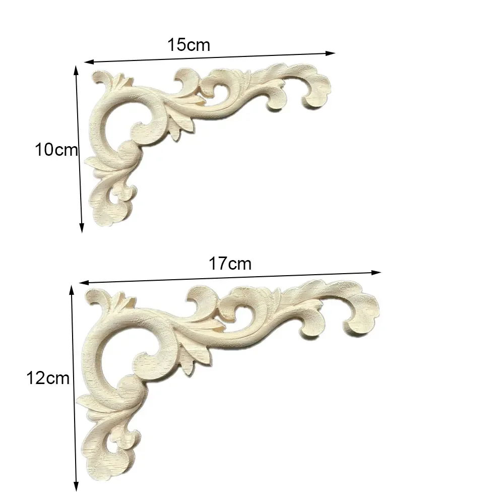 4PCS Natural Oak Wood Carved Applique Furniture Decorative European Style Figurine Miniatures Home Decoration Accessories