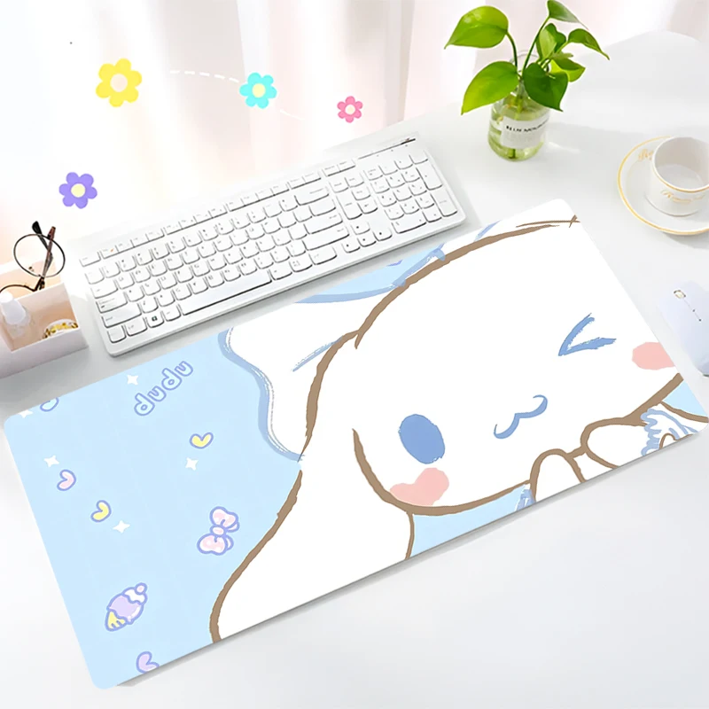 

Blue Cute Cinnamoroll Mouse Pad Laptop Kawaii Bowknot Anime Extended Desk Mat XXL Gaming Mousepad PC Gamer Cabinet Keyboard Rug