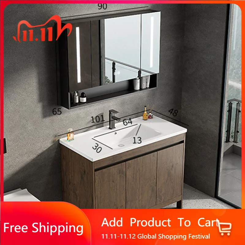 

Postmodern Bathroom Cabinet Integrated Ceramic Space Aluminum Walnut Basin Combination Bathroom Modern Vestidores Home Furniture