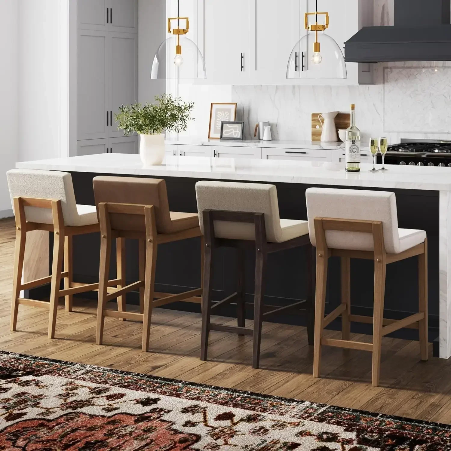 Gracie Modern Counter Height Bar Stool with Back Counter Stool Upholstered Chair with Natural Textured Linen
