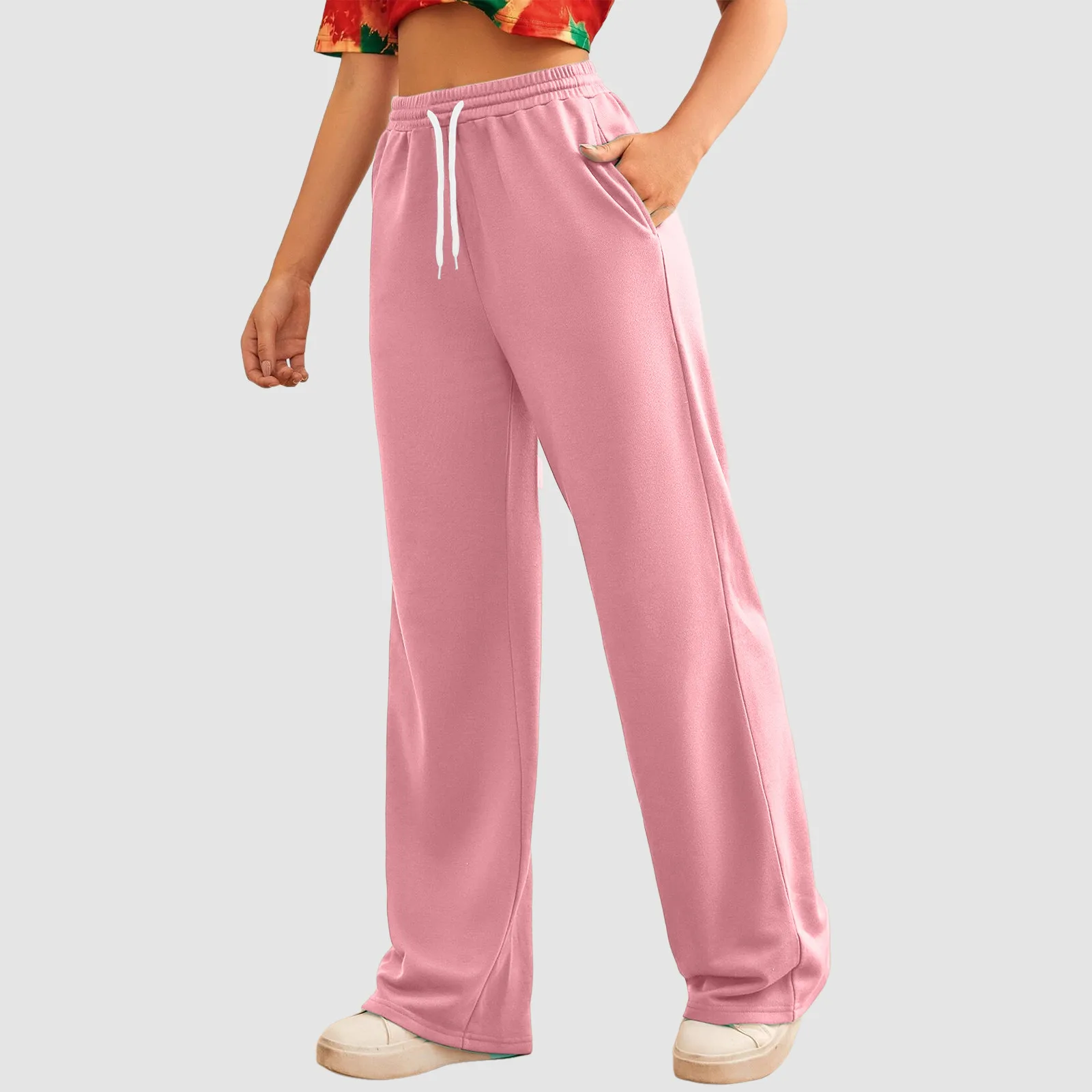 Wide Leg Pants For Women’s Fleece Lined Sweatpants Straight Pants Bottom All-Math Plain Fitness Joggers Travel Basic Pants