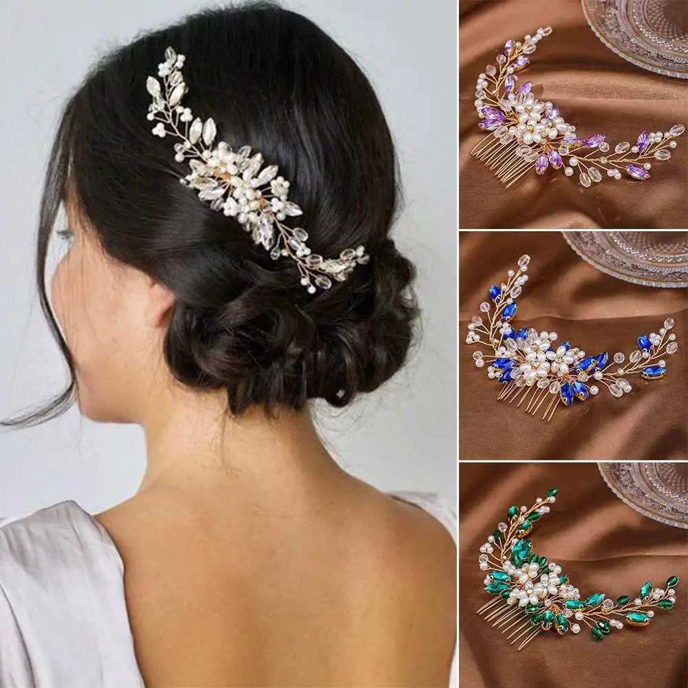 Mode Vintage Braut Haarkamm Kristall Perlen Blume Braut Haarspangen Kopfschmuck Schmuck Geschenk für Frauen