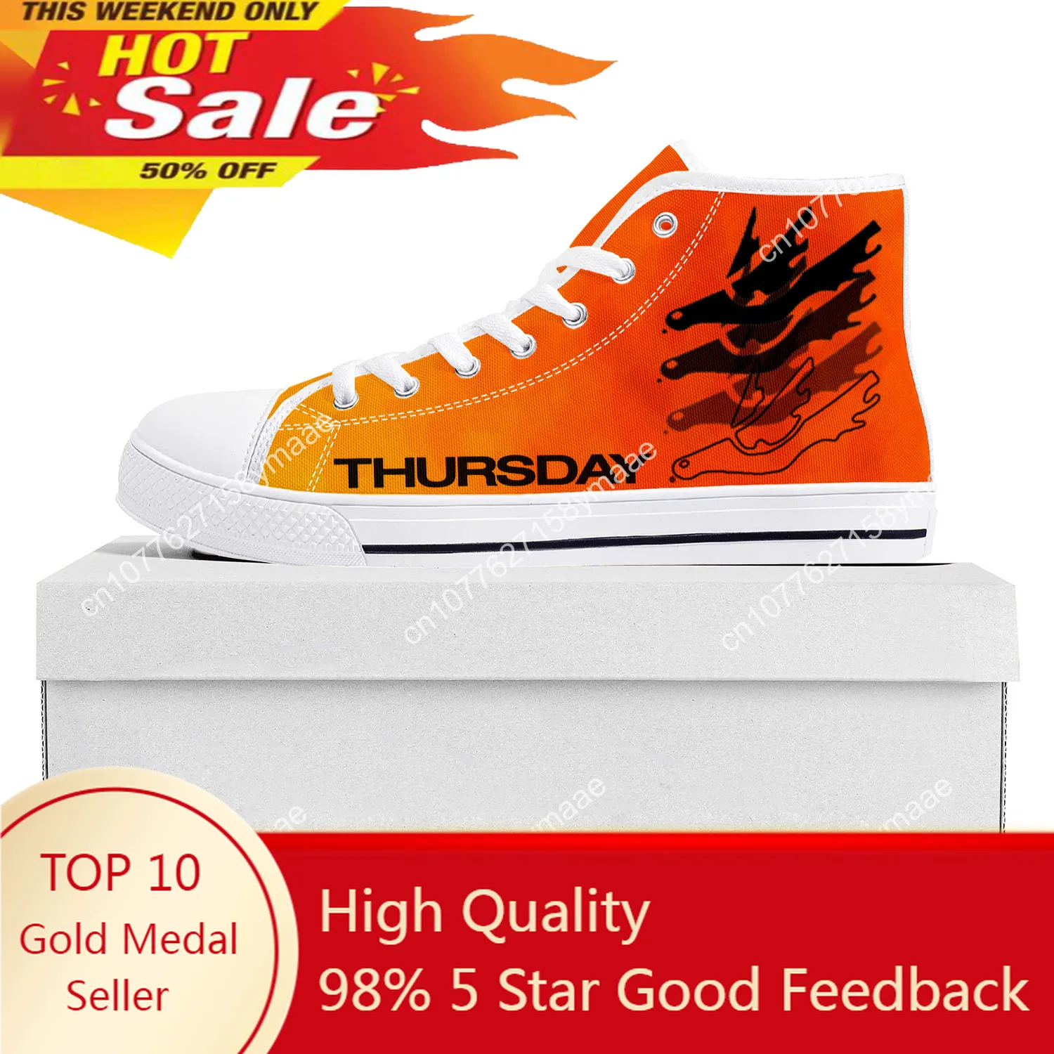 

Thursday Band High Top Sneakers Mens Womens Teenager Canvas High Quality Sneaker Casual Custom Made Shoes Customize Shoe White