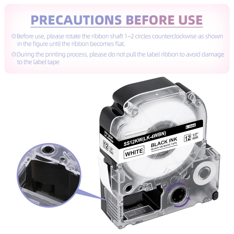 10PK IBOQVZG 6/9/12/18/24mm Label Tapes SS12KW Compatible for Epson Lw400 LK-4WBN Label Works LW300 400 500 600P 700 Label Maker