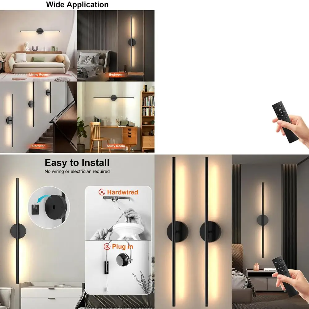 

Pair of Rechargeable LED Wall Sconces with Remote, Dimmable 360° Rotation, Ideal for Home Decor