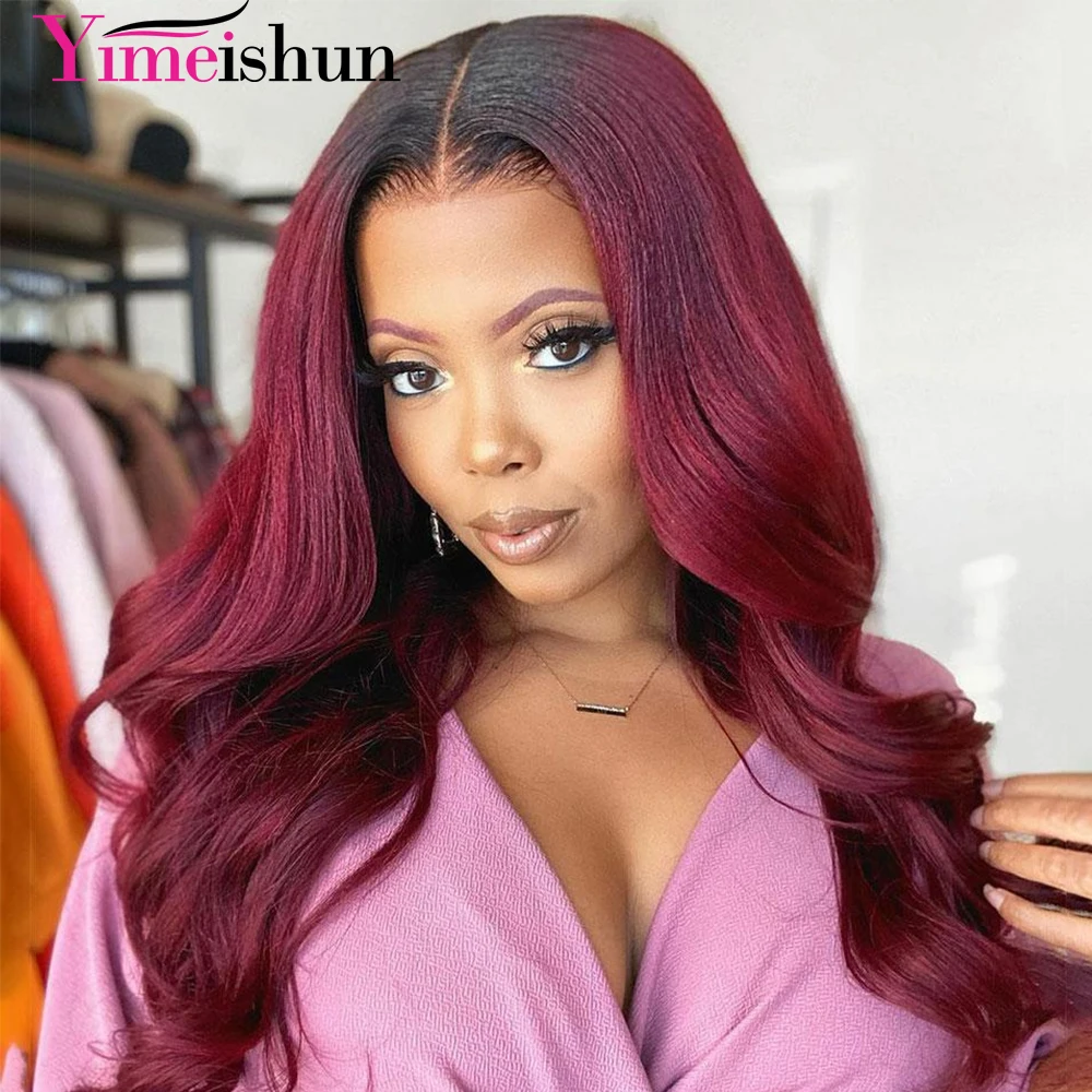 1B/99J Body Wave 30inch Bundle With Closure 3/4 PCS Wine Red Ombre Human Hair Brazilian Hair Burgundy Bundles With Lace Closure