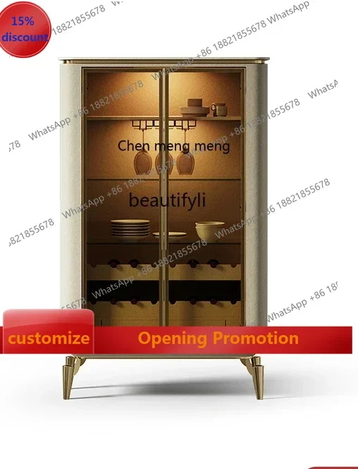 S7486 ss Charming Master Wine Cabinet Living Room Wall Designer Model Stainless Steel Glass Double Door Light Luxury Sideboard C
