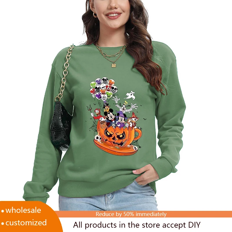 

Hoodie Pumpkin 2025 Woman Sweatshirts Hoodies Autumn Fashion Long Sleeves Mickey Clothing Trends Ladies Top Halloween Disney