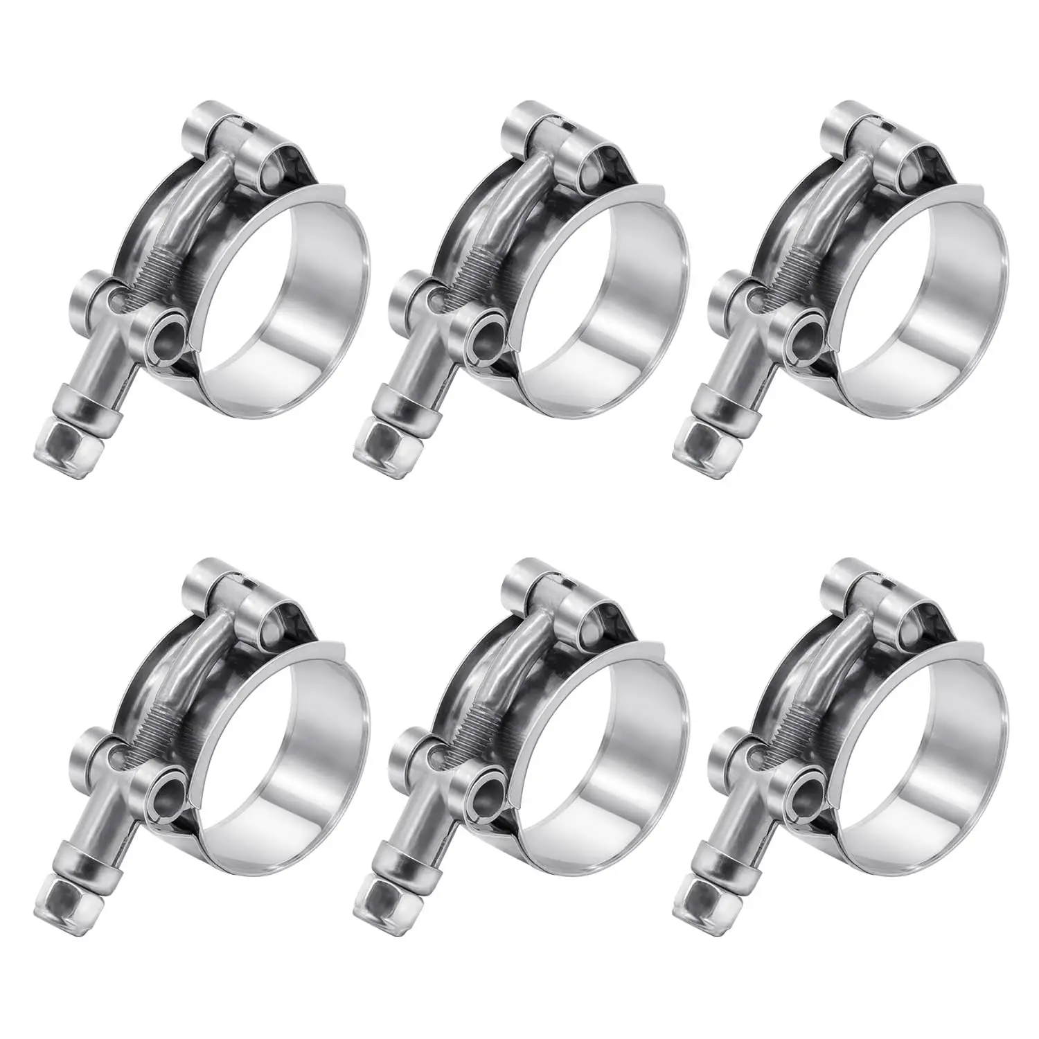 6Pcs T-Bolt Hose Clamps Stainless Steel_304 Turbo Intake Intercooler Clamp for Automotive Adjustable Metal Exhaust Pipe Clamp