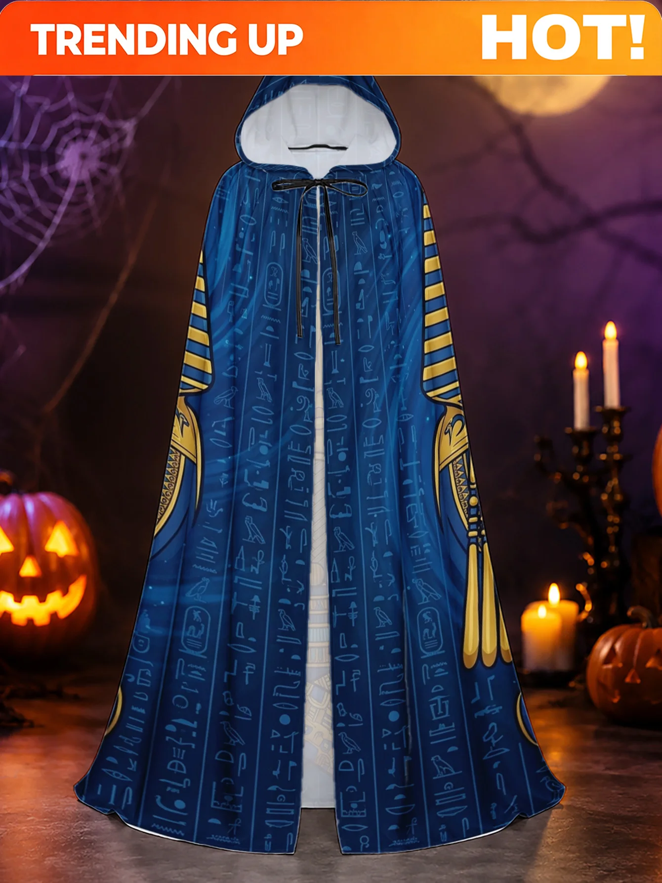 Customization 1pc, Adult Costume Cloak With Ancient Egyptian Pharaoh Pattern, Hooded Robe For Halloween Trick-Or-Treat And Chris