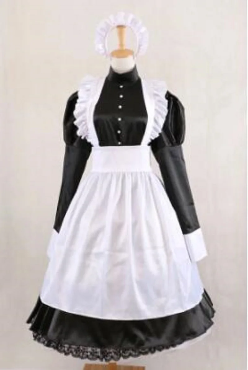 

New French Lockable Satin Sissy Black Dress Gothic Crossdresser Party Daily Unisex Dress Maid Sissy Adult Little Girl Lolita