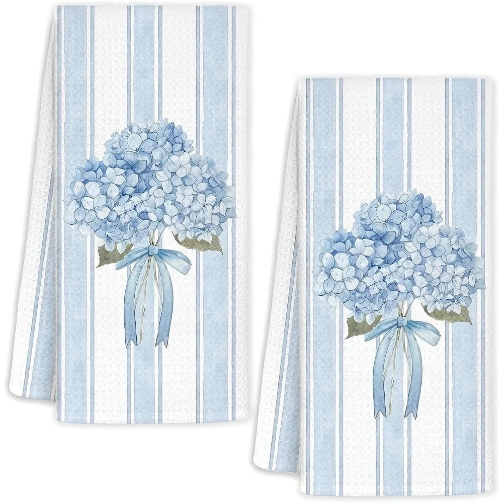 2pcs 16X24 Inches Decorative Hand Towels Absorbent Quick Dry Coffee Bar Cleaning Cloth‌ Lemon Vase Striped Printed