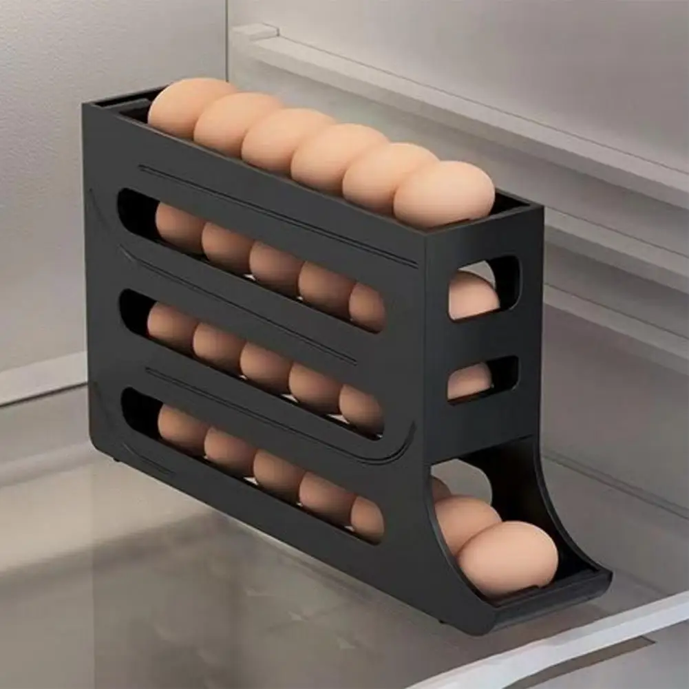 Egg Storage Box Four Tiers Automatic Rolling Large Capacity Space-Saving Egg Organizer Refrigerator Side Door Home Supplies