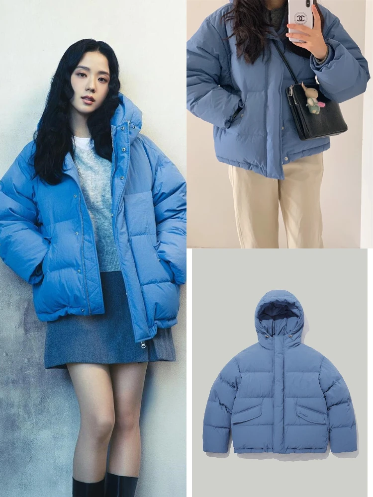 

Warmth Thiened down Jaet with Hood Loosely Designed for Women Commute Sle White Du Feather Filling Zipper Cl...