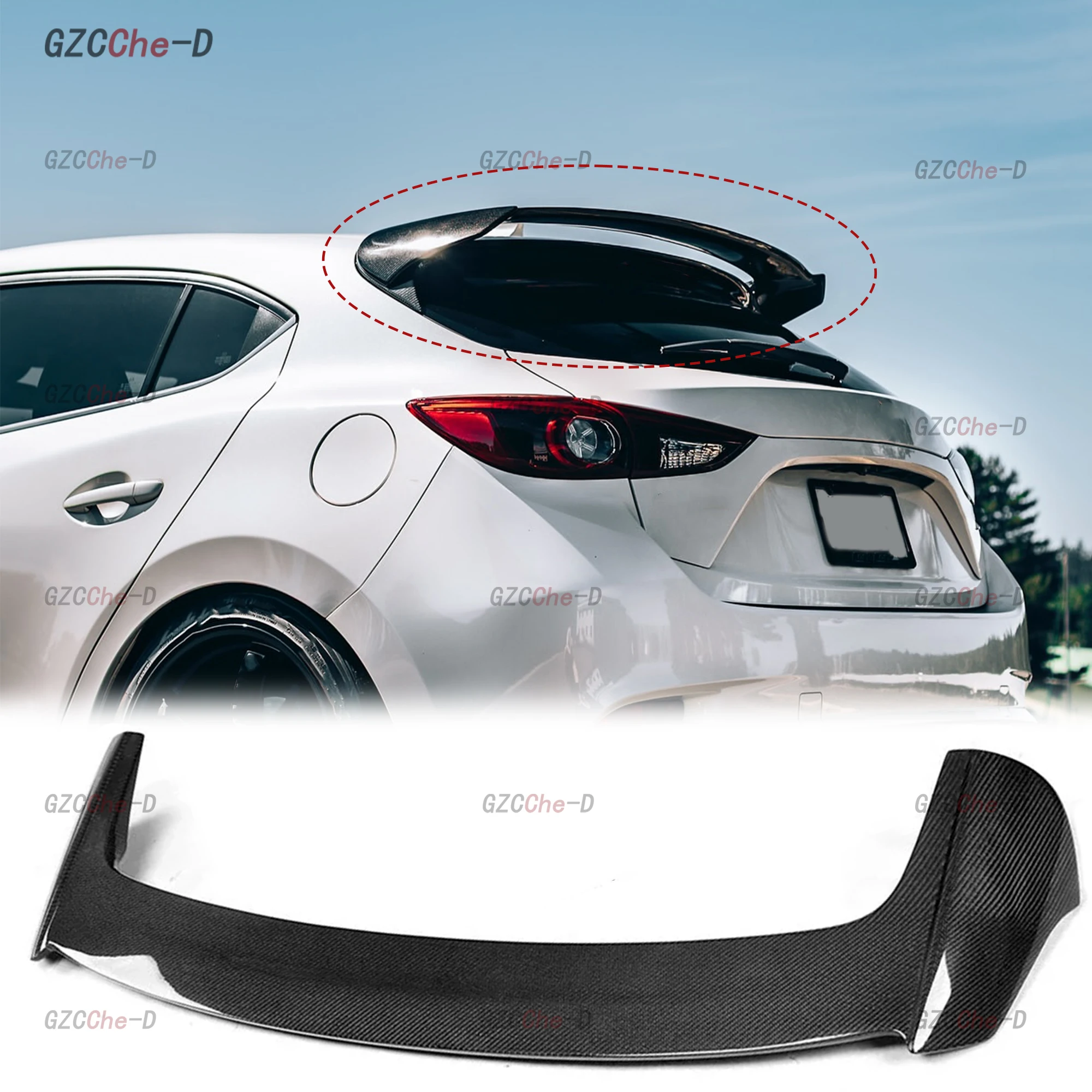 Suitable for Mazda 3 Axela Sport hatchback 4-door coupe 2014-2017 rear roof spoiler diffuser body kit carbon fiber rear wing