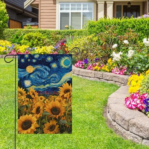 Sunflower Garden Flag Double Sided, Linen Small Starry Night, 12x18 Inch XXQ