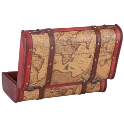 Retro Portable Wooden Case Vintage Suitcase Portable Composite Wood Map Pattern Design Vintage Storage Chest Wood Treasure Chest