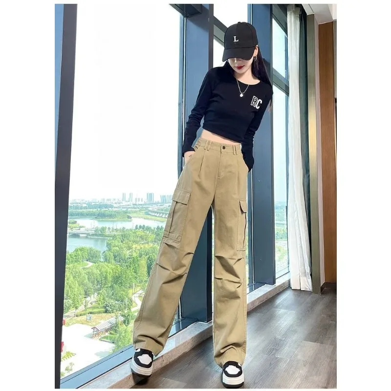 Amerikaanse overall voor dames lente herfst nieuwe hoge taille slanke rechte pijpen retro denim wijde pijpen broek