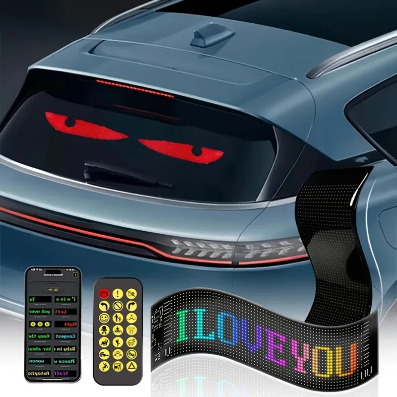 LED Matrix Pixel Display Panel Bluetooth APP Customizable RGB Animation Sign USB Scrolling Text Board for Car Truck Shop Decor