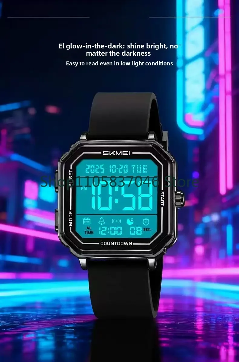 Ultra thin square large screen multifunctional electronic watch, outdoor sports waterproof timing alarm clock, dual student