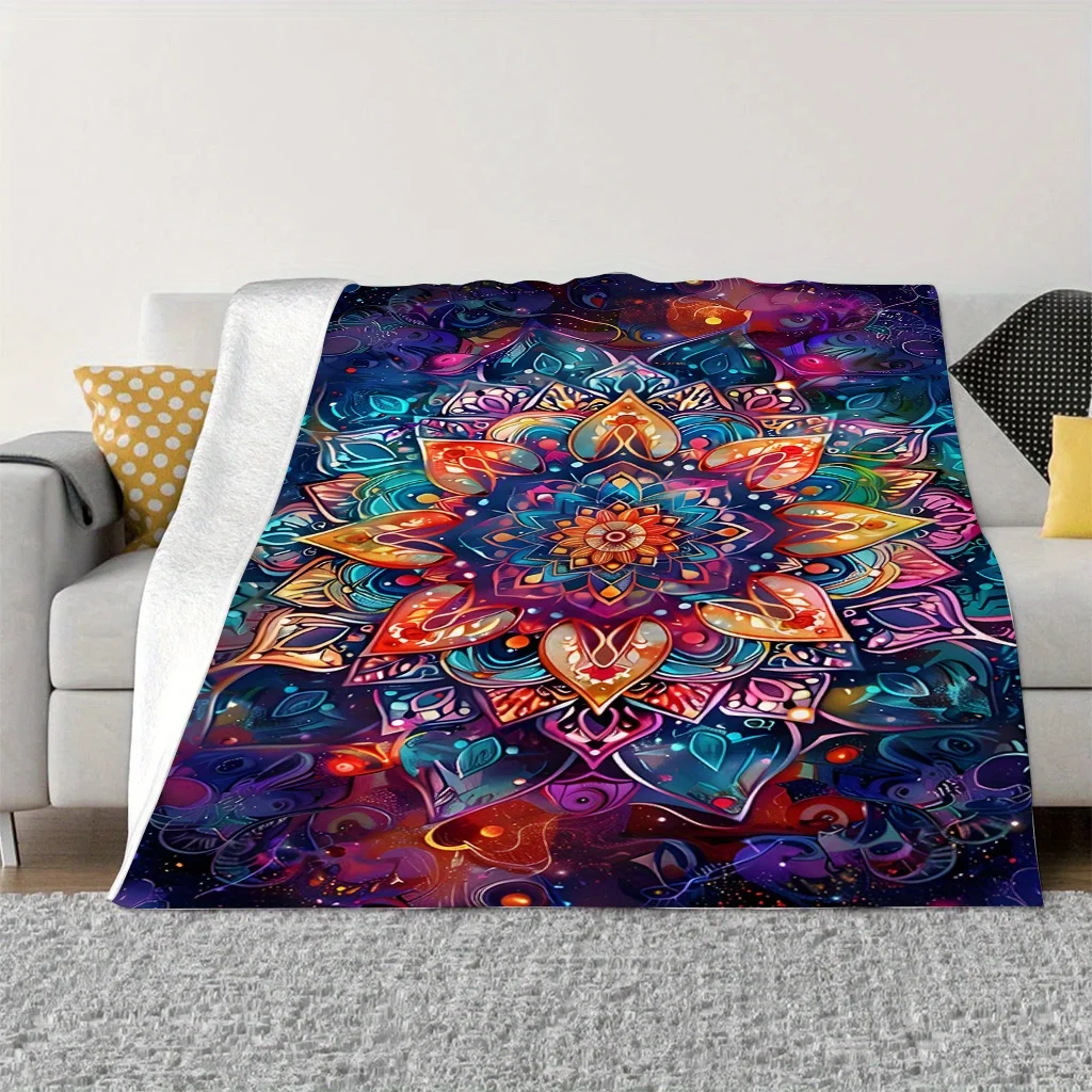 Comfortable Ultra-Soft Brightly Colored Marigold Print Flannel Shawl Blanket - Cozy Warmth, Suitable for Sofa,, Office, Picnic,