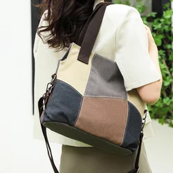 New Fashion Canvas Women's Shoulder Bag Simplified Retro Casual Crossbody Bag Large Capacity Spliced Handbag