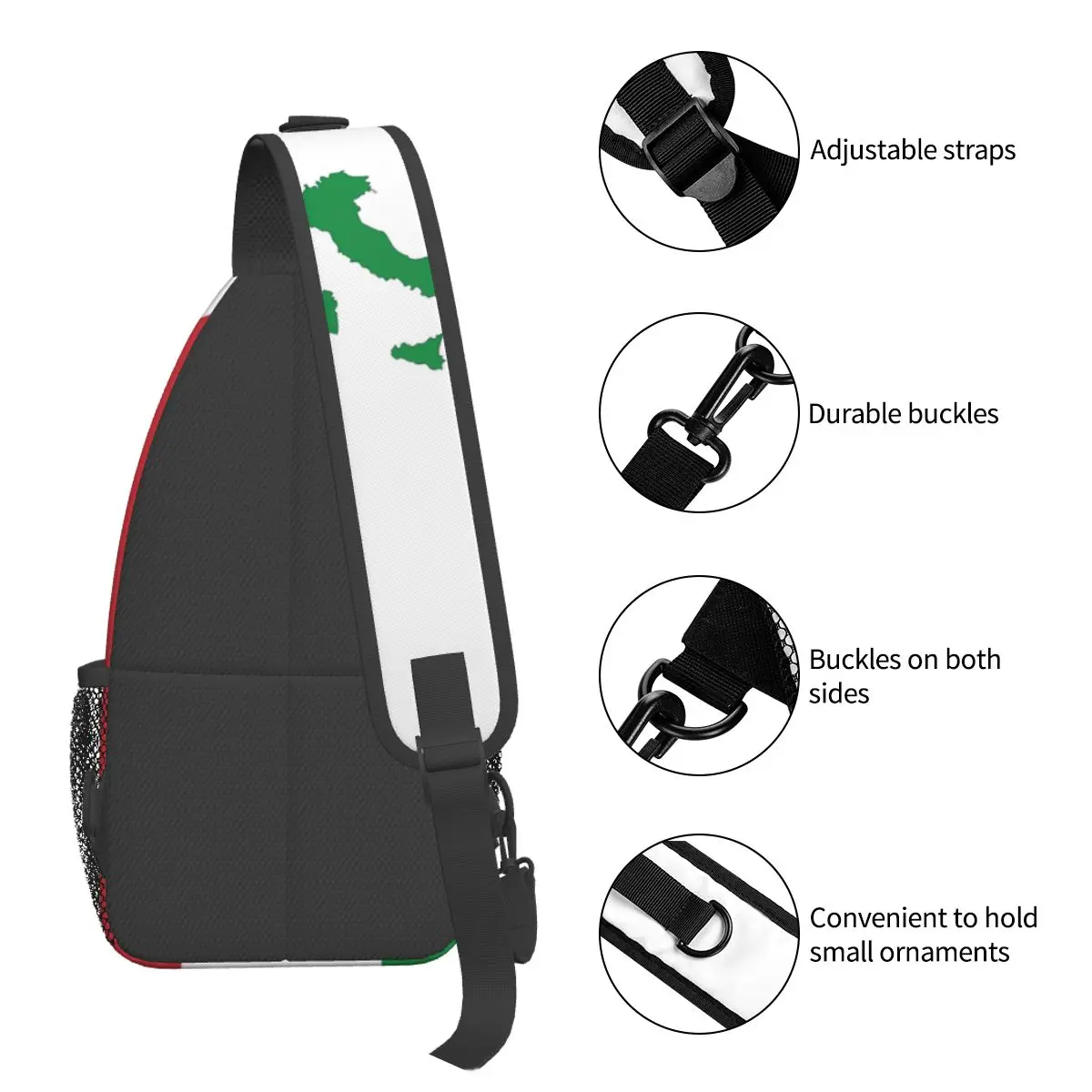 Estilingue crossbody bandeira italiana, bolsa de peito, mochila de ombro, mochila para caminhadas, viagem, mochila esportiva, moda italiana