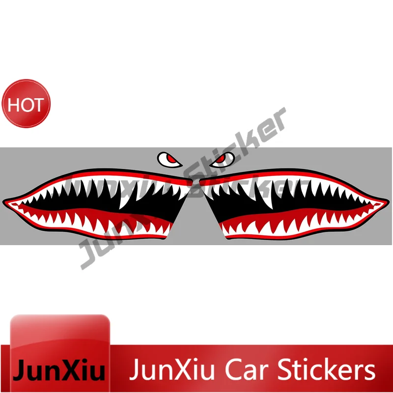 2 x Dent Requin Tigre 25 cm x 9 cm, Auto-Moto-Aufkleber, wasserdichter Vinyl-Aufkleber für Fahrzeugstoßstangen, Motorradzubehör. – Detail 1