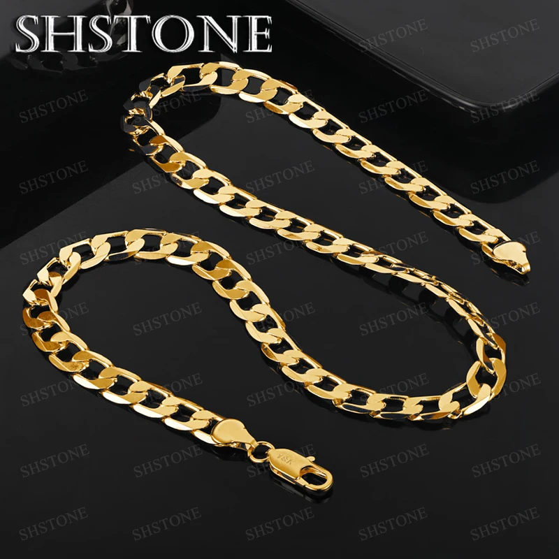 

40-60cm 18k Gold Necklace 8mm Cuban Chain For Birthday Party Fashion Simple Personality Jewelry Gift For Men And Women