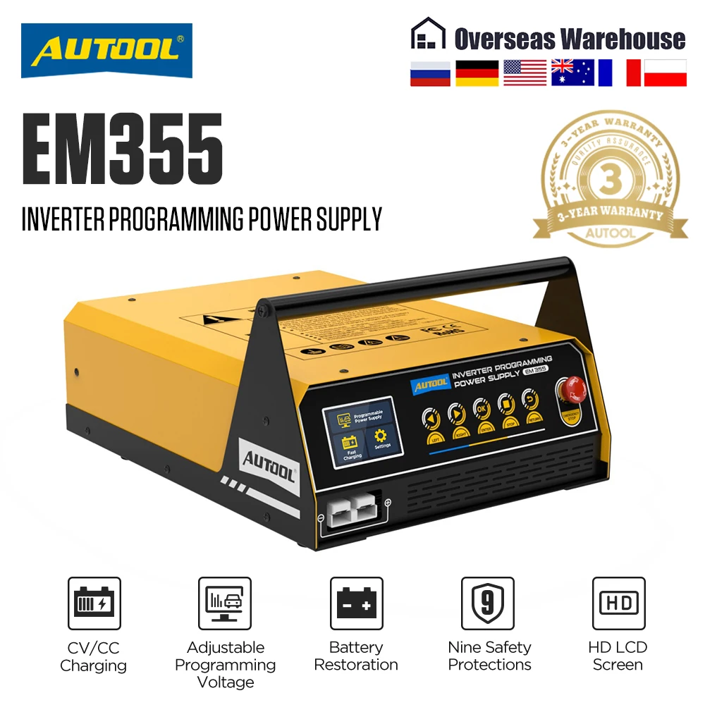 AUTOOL Outil de Reprogrammation Automobile EM355 220V – Alimentation et Chargeur à Charge Rapide, Transformateur de Tension, Régulateur de Puissance pour Voiture