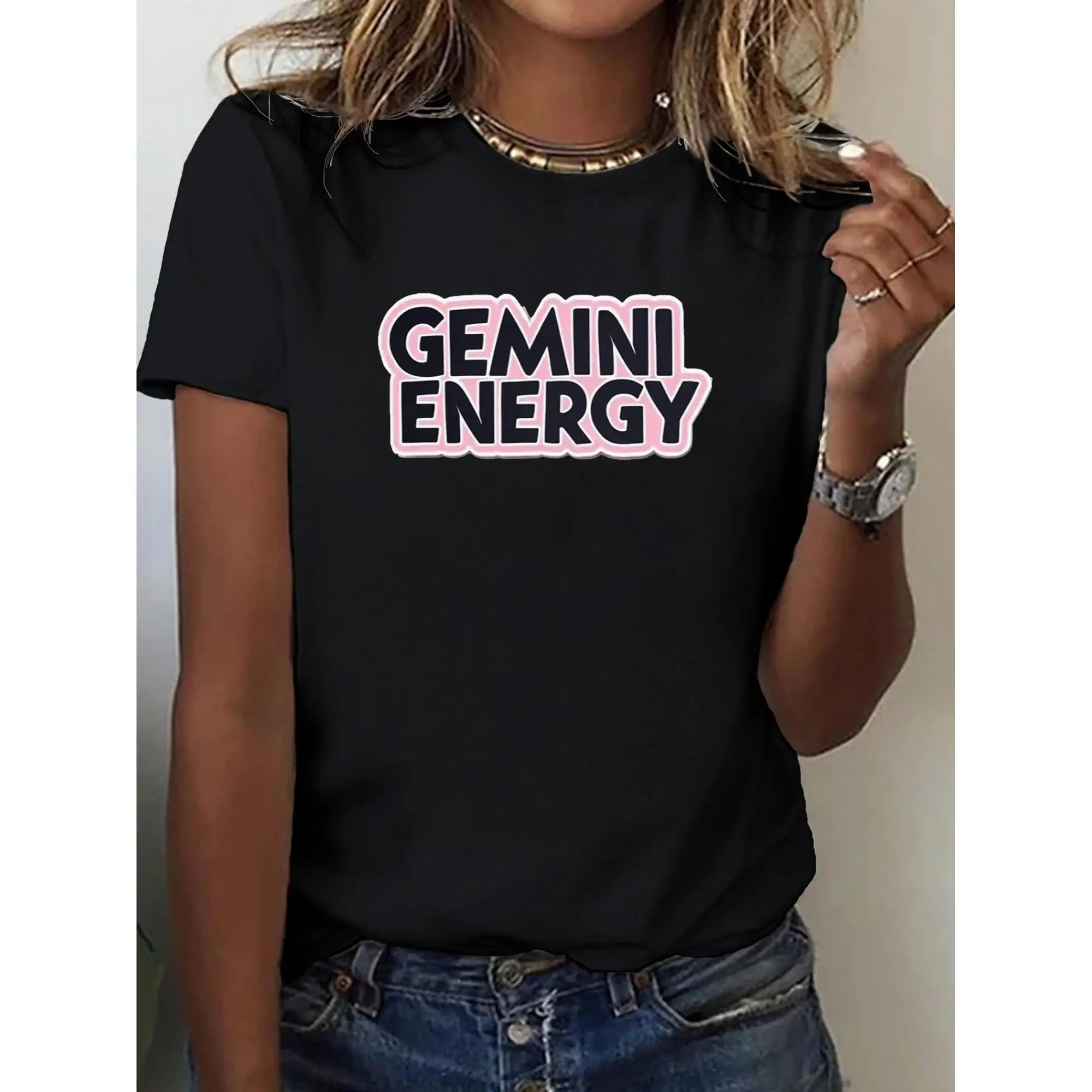 

Gemini Energy Graphic T-Shirt For Women-Soft 100% Short Sleeve Crew Neck Tee-Perfect For Parties, Festivals, Sports & Casual Hom