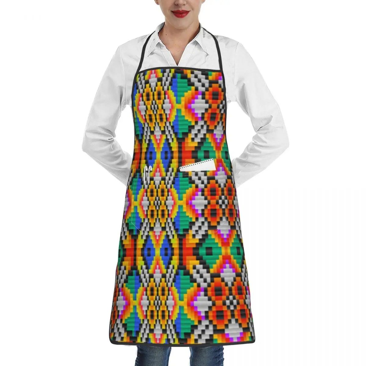 Kitchen Apron Mexican Ethnic Tribal Pattern Chef Work Apron Restaurant Bar Shop Cafes Beauty Nails Studios Uniform