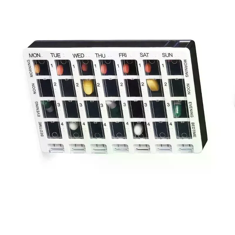 28 Grids Weekly Pill Organizer Detachable, Plastic Medicine Box Portable, for Home Travel & Daily Medication Storage