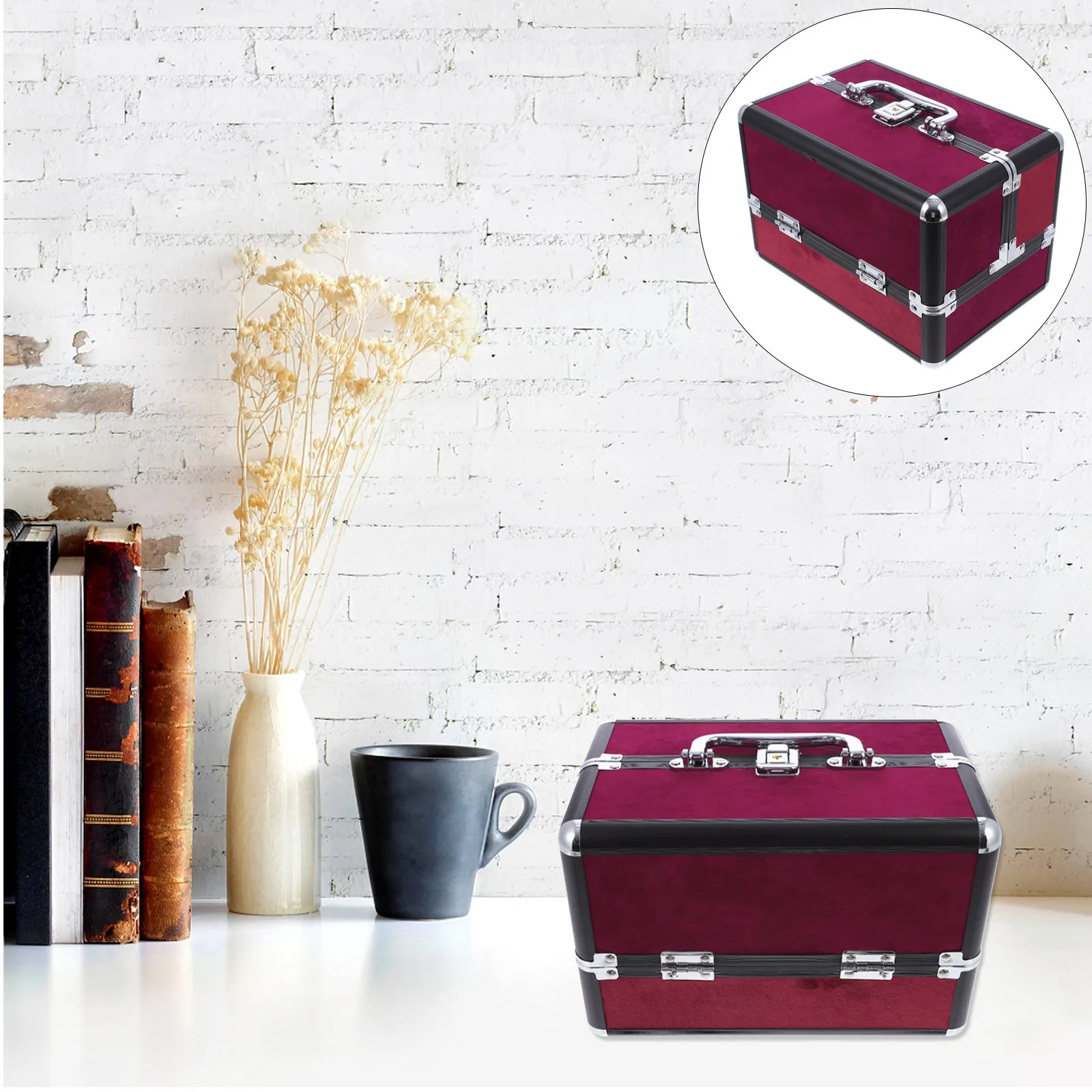 

1Pcs Large Capacity Double Opening Makeup Case Professional Storage Box Portable Handle for Travel Makeup Organizer
