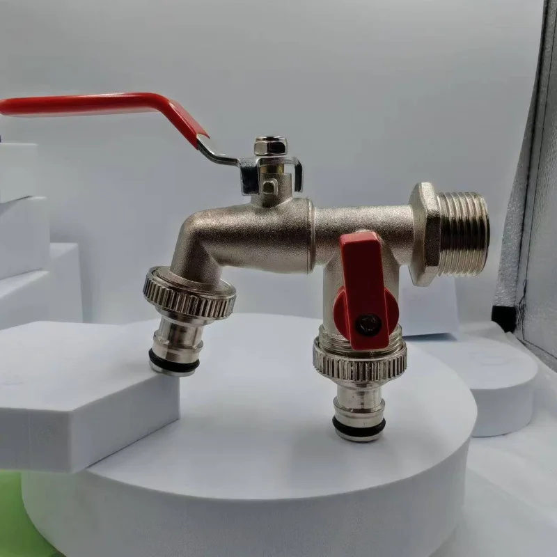 1 Stück Hochleistungs-Wasserhahn mit 3/4-Zoll-Doppelauslass, Zinklegierung 1-in-2-out Gartenschlauchverteiler – Detail 6