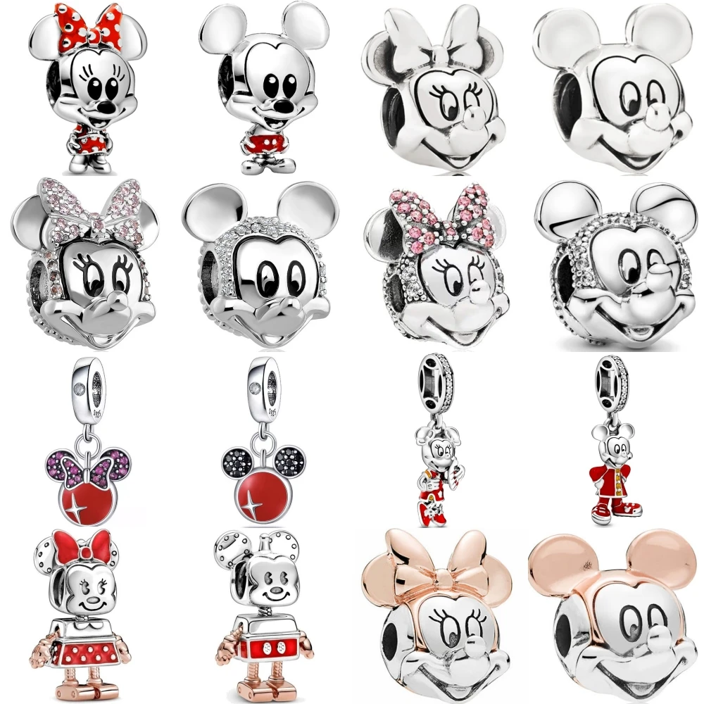 Disney-colgante de plata 925 con diseño de Mickey y Minnie, accesorio Original con cuentas de colección de dibujos animados, compatible con pulseras, joyería artesanal, gran oferta