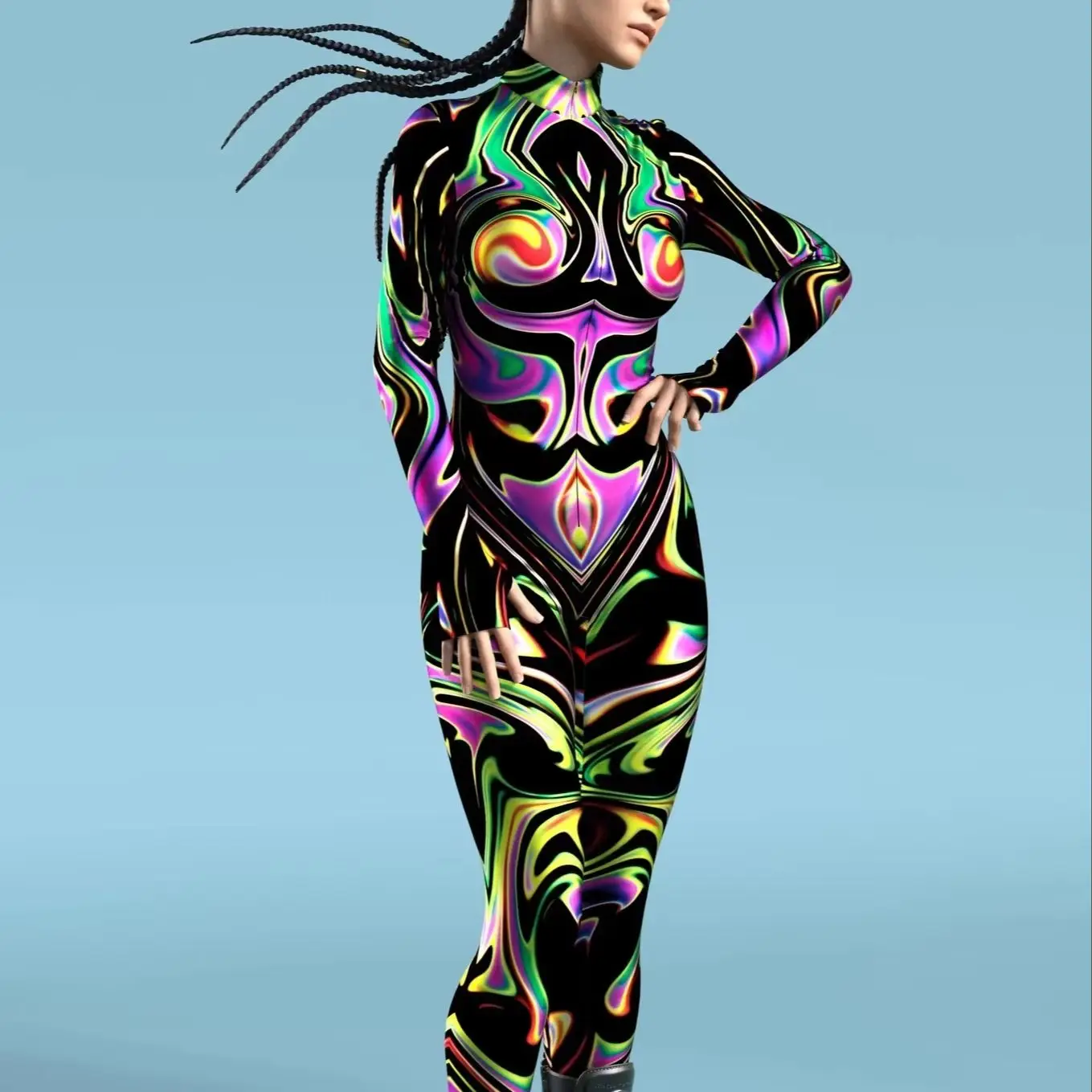 

Women's Parent-Niño 3d Printing Holiday Party Video Game Rainbow Sexy Bodysuit Wear Punk Role Play Costume Stretch Tights Set