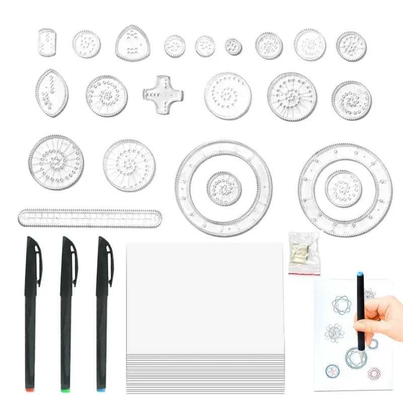 Template Ruler Set Drawing Ruler Set For Scrapbooking DIY Scrapbooking Graffiti Pattern Set With 3 Pens Guide 20 Paper Sheets