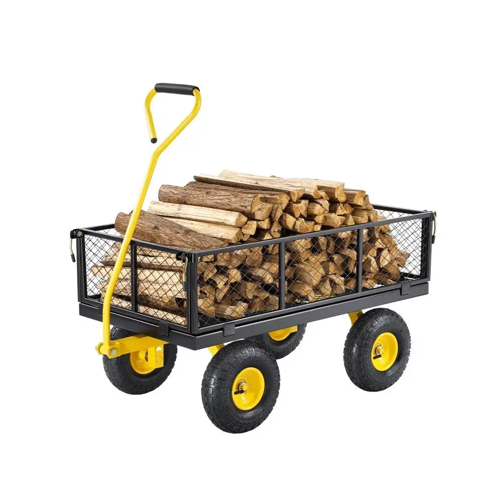 

900 Lbs Heavy Duty Steel Garden Cart on Wheels Outdoor Yard Utility Wagon with 10 Tires Mesh Removable Sides Flatbed Conversion
