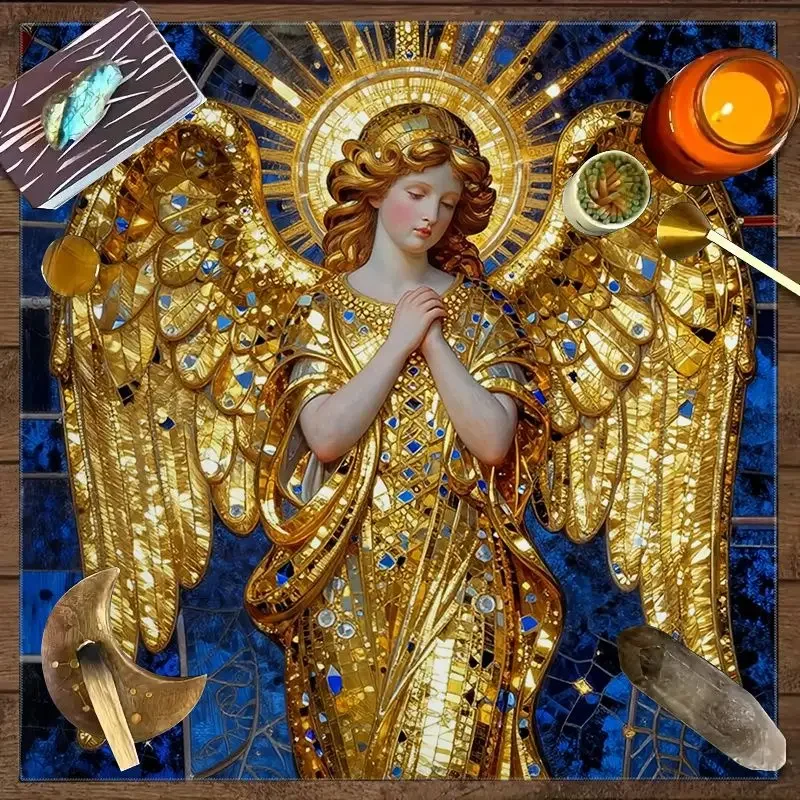 VIKAMA Gilded Painted Angel Tarot Tablecloth Altar Divination Spiritual Practice Divination Table Layout